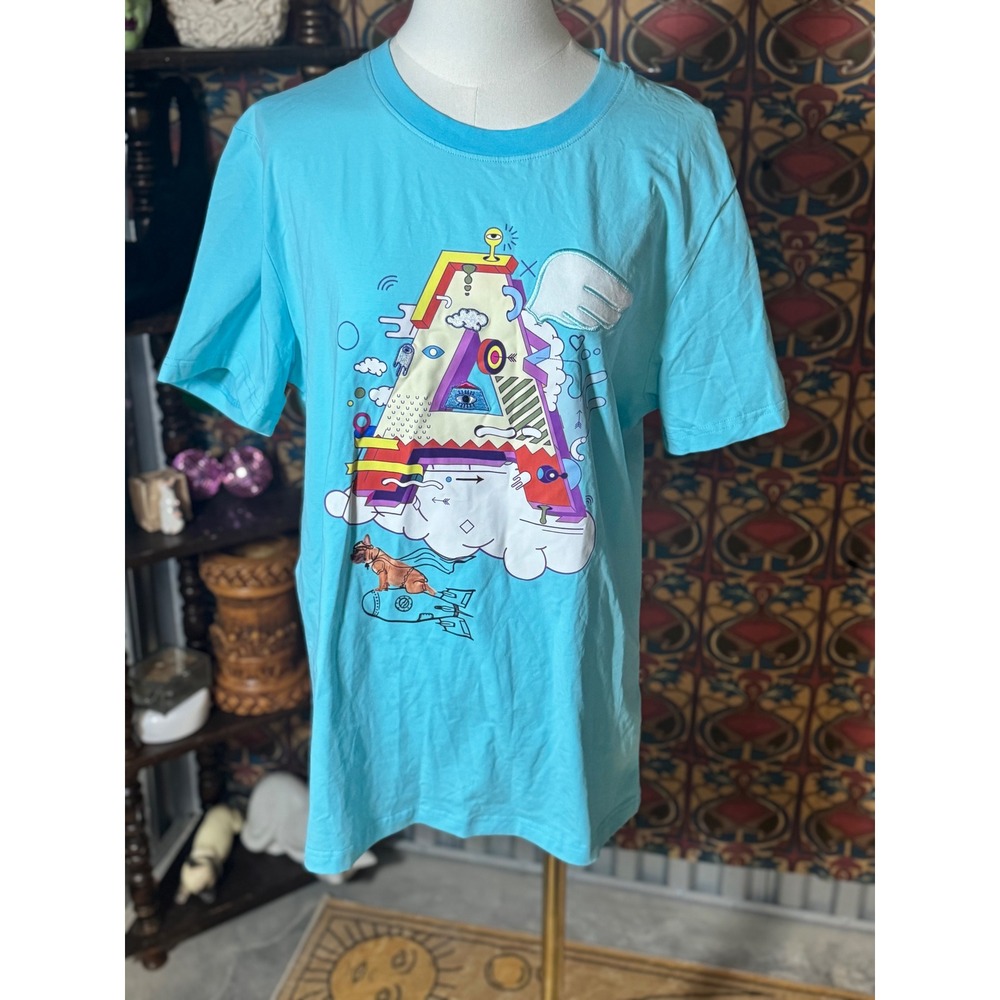Fifth loop Graphic Print T Shirt Medium Blue Quirky Dog Bomb Funny Novelty Tee